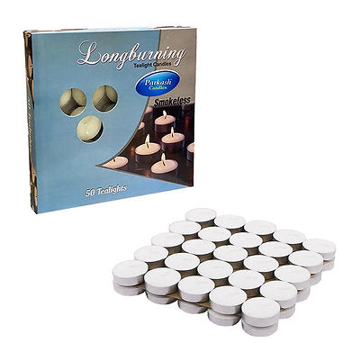 Long Burning Paraffin Wax Tea Lights (Set of 50) 4 hr.