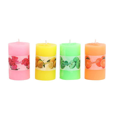 Pillar Candle Set of 4 , ( Rose , Orange , Green Apple , Lemon)