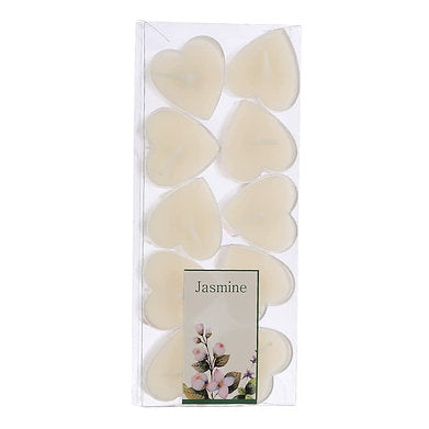 Scented Heart Shaped Tealights for Home Decor | Set of 10 (White - Jasmine)