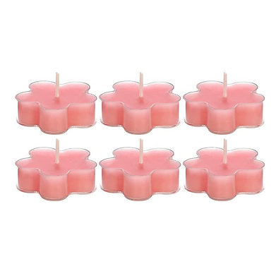 Scented Flowered Shaped Tealights for Home Decor | Set of 6 ((PINK - Rose)