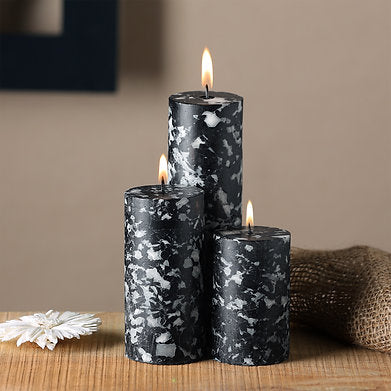 Set of 3 Fragrance Pillar Candles Marble Finish (Black - Flora by Gucci)