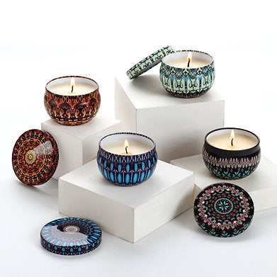 Floral Tin Soy Wax Premium Scented Candle Set of 4 Home Décor (Multicoolor)
