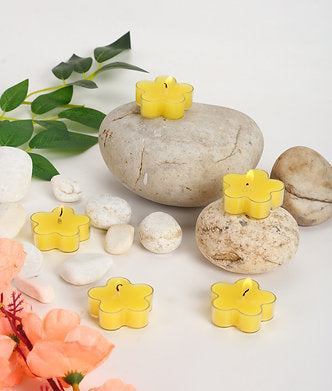 Scented Flowered Shaped Tealights for Home Decor | Set of 6 ((YELLOW - Lemon)