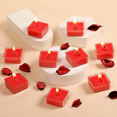 Scented Square Shaped Tealights Pack of 9 (Rose - RED)