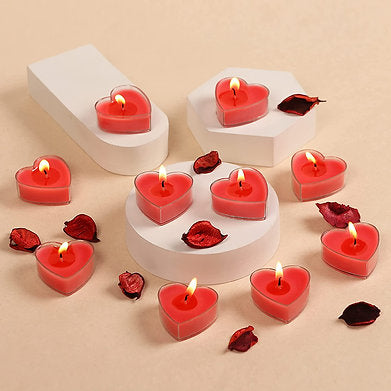 Scented Heart Shaped Tealights for Home Decor | Set of 10 (RED - Rose)