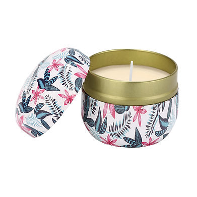 Floral Tin Soy Wax Scented Candle Set of 2 Lavender Cedar Woods || Myrrh Amber