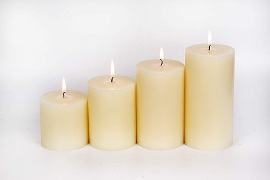 Parrafin Wax Scented Pillar Candle, Set of 4, Vanilla, (Ivory Color)