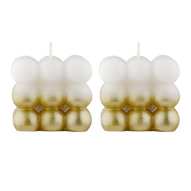 Paraffin Wax Golden lacquered Bubble Cube Candle Set of 2 (Golden)