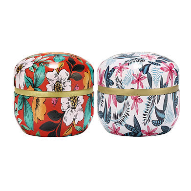 Floral Tin Soy Wax Scented Candle Set of 2 Lavender Cedar Woods || Myrrh Amber