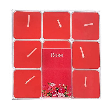 Scented Square Shaped Tealights Pack of 9 (Rose - RED)
