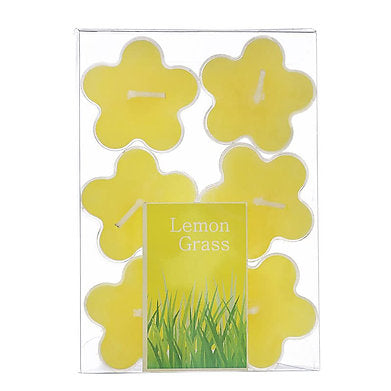 Scented Flowered Shaped Tealights for Home Decor | Set of 6 ((YELLOW - Lemon)