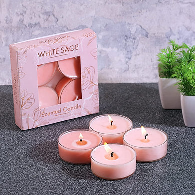 Scented Premium Soy Wax Jumbo Tealights Pack of 4 , (White SAGE)