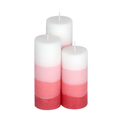 Set of 3 Fragrance Pillar Candles Shade Finish (RED - Rose)