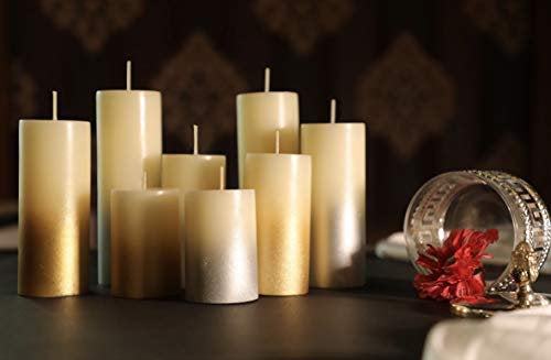Scented Silver Lacquer Pillar Candles , Set of 4 | Vanilla Fragrance ( Silver)