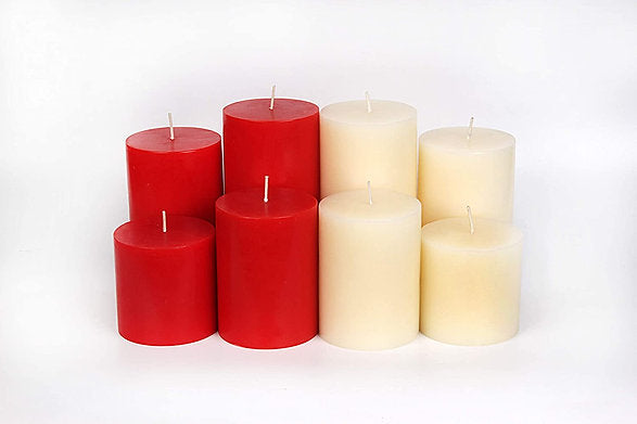 Paraffin Wax Scented Pillar Candle (Red), Set of 4