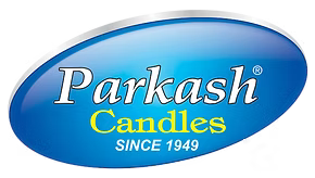 Parkash Candles logo with a blue oval background