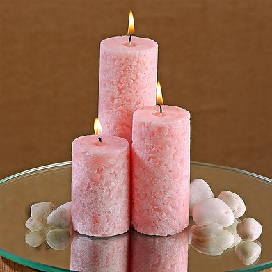 Set of 3 Fragrance Pillar Candles Marble Finish (Baby Pink - White Sage)