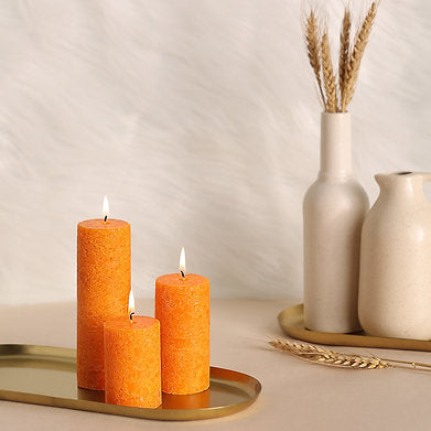 Set of 3 Fragrance Pillar Candles Marble Finish (Sandalwood Fragrance)