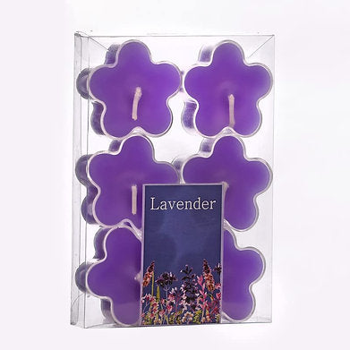 Scented Flowered Shaped Tealights for Home Decor | Set of 6 ((PURPLE - Lavender)