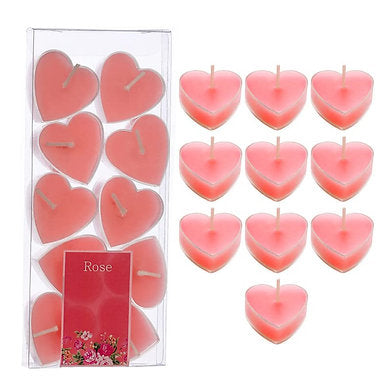 Scented Heart Shaped Tea Lights for Home Decor | Set of 10 (Pink - Rose)
