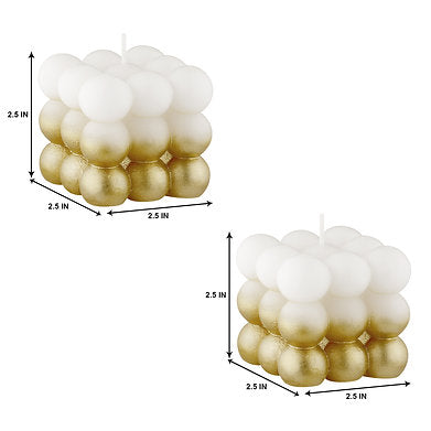 Paraffin Wax Golden lacquered Bubble Cube Candle Set of 2 (Golden)