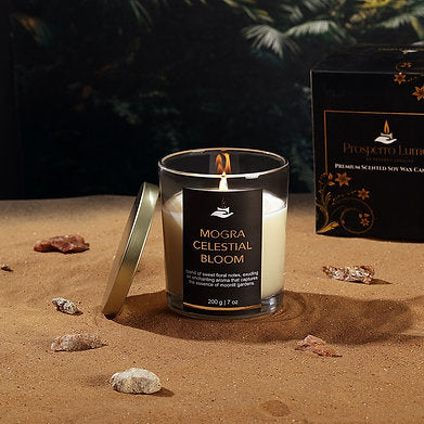Premium Votive Jar Scented Soy Wax Candle (MOGRA Celestial Bloom)