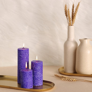 Set of 3 Fragrance Pillar Candles Marble Finish (Lavender Fragrance)