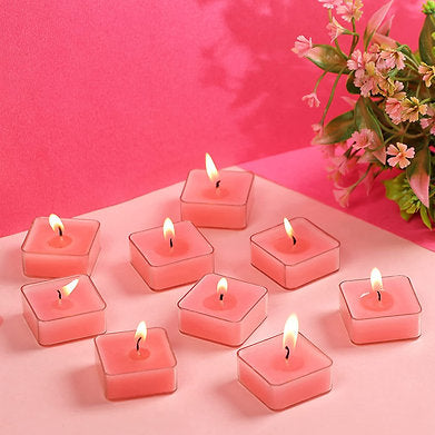 Scented Square Shaped Tealights Pack of 9 (Rose - Baby Pink)
