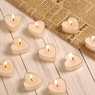 Scented Heart Shaped Tealights for Home Decor | Set of 10 (White - Jasmine)