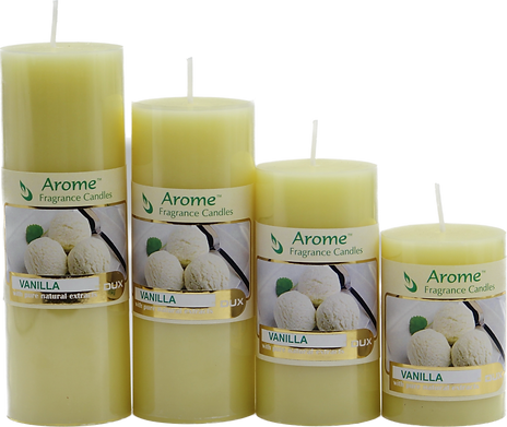 Set of 4 Fragrance Pillar Candles (Vanilla - Yellow)