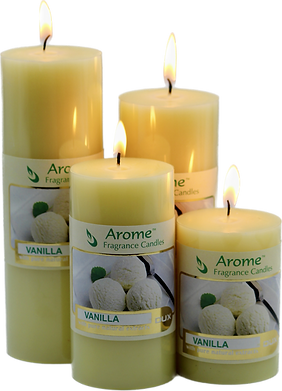 Set of 4 Fragrance Pillar Candles (Vanilla - Yellow)