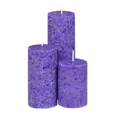 Set of 3 Fragrance Pillar Candles Marble Finish (Lavender Fragrance)