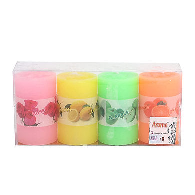 Pillar Candle Set of 4 , ( Rose , Orange , Green Apple , Lemon)