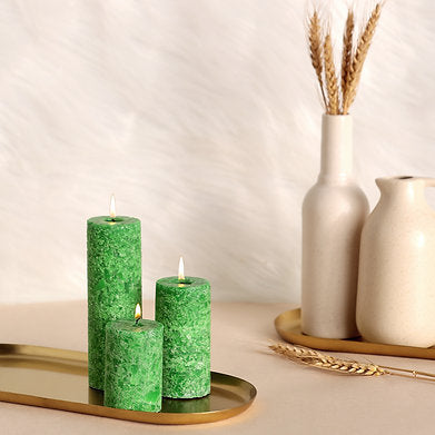 Set of 3 Fragrance Pillar Candles Marble Finish (Lemon Grass Fragrance)