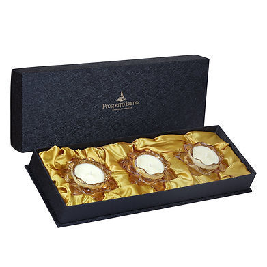 Luminous Golden Crystal Lotus Scented Candle Set of 3 English Blush