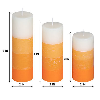 Set of 3 Fragrance Pillar Candles Shade Finish (Orange - Sandalwood)