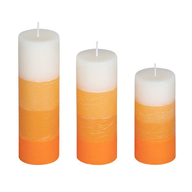 Set of 3 Fragrance Pillar Candles Shade Finish (Orange - Sandalwood)