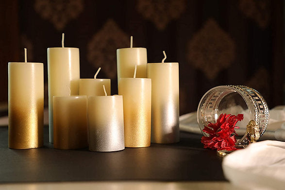 Scented Golden Lacquer Pillar Candles Set of 4| Vanilla Fragrance (Gold)