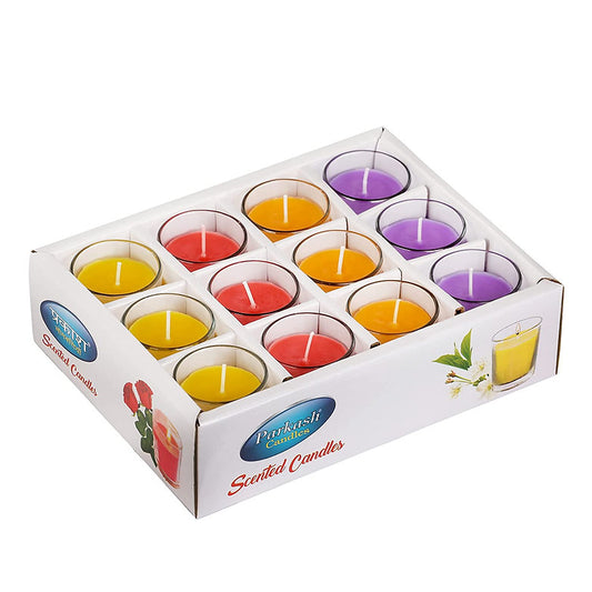 Votive Glass Candles Set of 12, (Scented) Rose, Jasmine, Lavender, Sandalwood