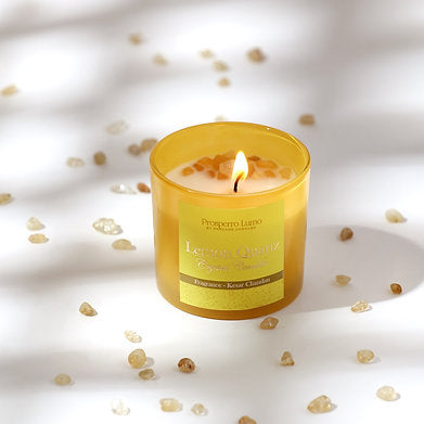 Premium Crystal Glass Soy Wax Candle Home Décor Amber Lavender (Kesar Chandan)