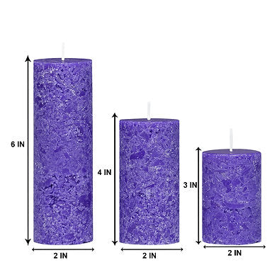 Set of 3 Fragrance Pillar Candles Marble Finish (Lavender Fragrance)