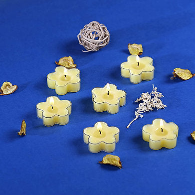 Scented Flowered Shaped Tealights for Home Decor | Set of 6 ((YELLOW - Lemon)