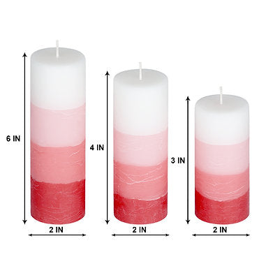 Set of 3 Fragrance Pillar Candles Shade Finish (RED - Rose)