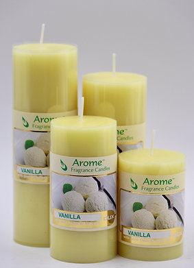 Set of 4 Fragrance Pillar Candles (Vanilla - Yellow)