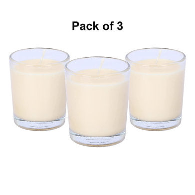 Scented Votive Glass Candles Set of 3 , 100% Natural Soy Wax (Oud Wood)