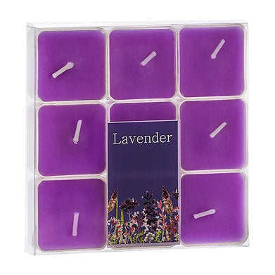 Scented Square Shaped Tealights Pack of 9 (Lavender - Purple)