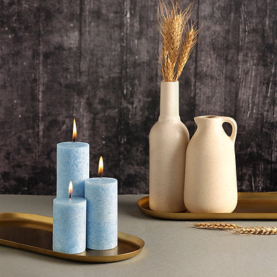 Set of 3 Fragrance Pillar Candles Marble Finish (Maldives Fragrance)