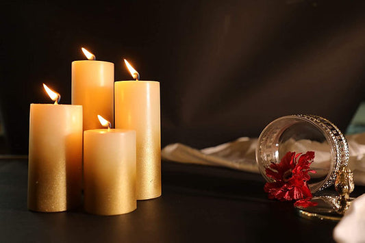 Scented Golden Lacquer Pillar Candles Set of 4| Vanilla Fragrance (Gold)