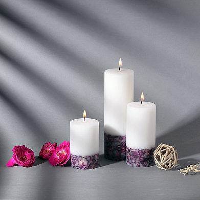 Set of 3 Fragrance Pillar Candles Marble Finish (White Rose Petals)