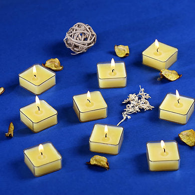 Scented Square Shaped Tealights Pack of 9 (Lemon Grass - Yellow)